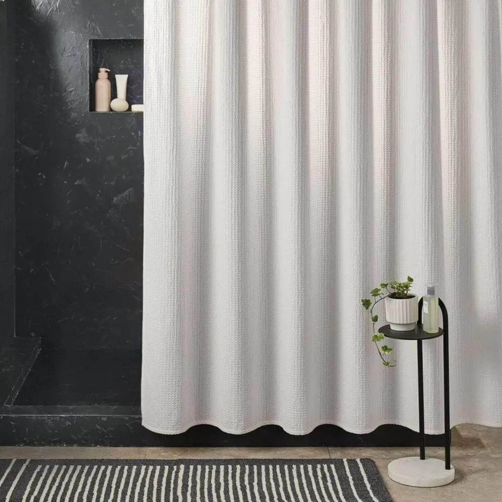 Oversized Relaxed Waffle Weave Shower Curtain Ivory - Threshold